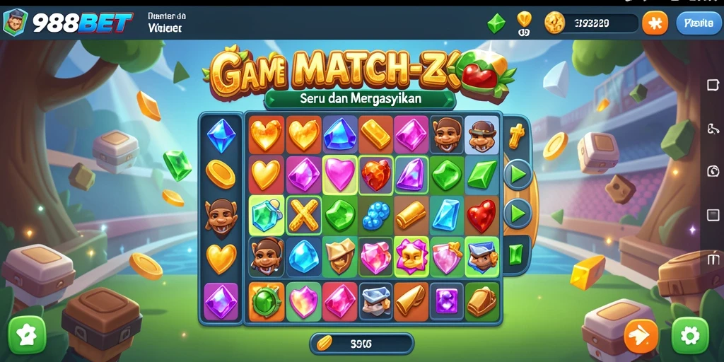 Tampilan screenshot utama 988BET dengan gameplay Match-3 yang mendebarkan.