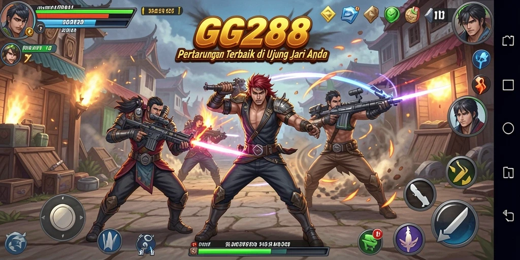 Screenshot menampilkan pertarungan epik dengan karakter-karakter dari GG288.