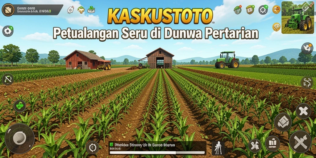 Screenshot gameplay KASKUSTOTO menampilkan aktivitas bertani yang seru dan berwarna.