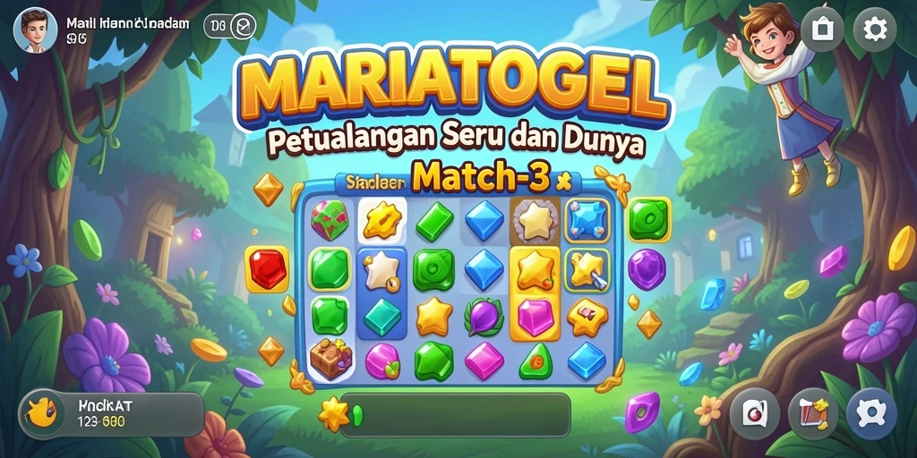Menampilkan gameplay seru dalam MARIATOGEL, dengan tantangan Match-3 yang memikat.