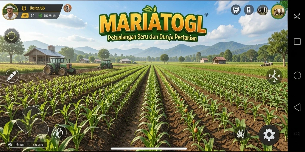 Screenshot MARIATOGL menampilkan aktivitas seru bertani dan panen hasil pertanian.