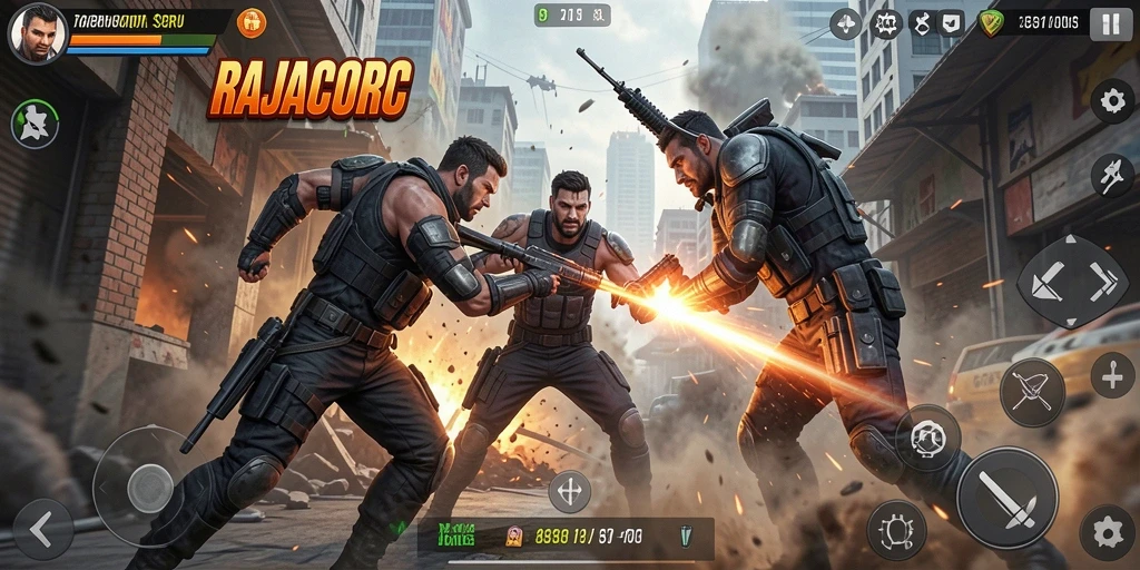 Tangkapan layar menunjukkan gameplay mendebarkan di RAJACORC.