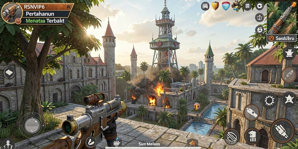Tampilan gameplay menawan RSNVIP6 menunjukkan pertahanan menara yang strategis.