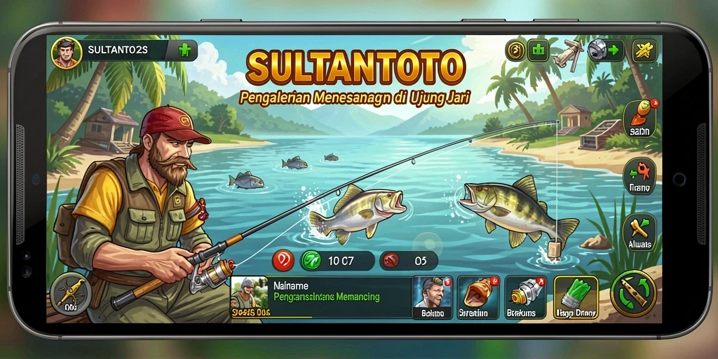Screenshot gameplay SULTANTOTO menunjukkan momen seru saat memancing.
