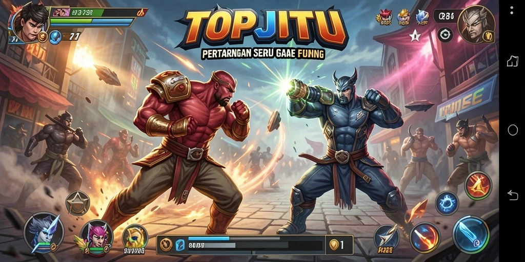 Tampilan gameplay seru dalam pertarungan di TOPJITU.