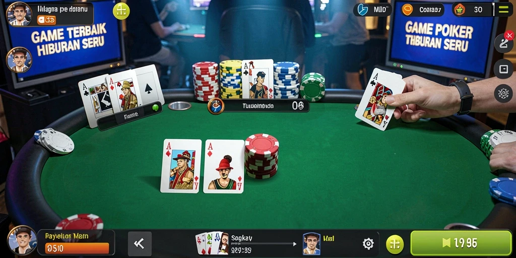Screenshot gameplay V07 menampilkan aksi penuh dalam permainan Poker.