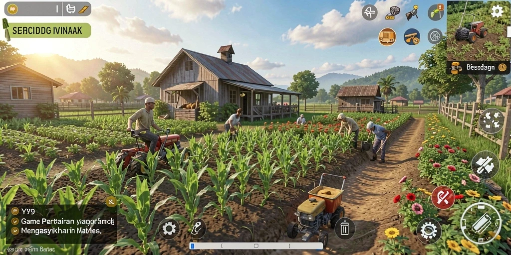 Gameplay menarik Y89 yang menunjukkan pertanian yang seru.