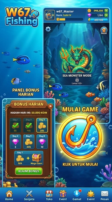 Tampilan antarmuka aplikasi w67 yang intuitif dan mudah dipahami.